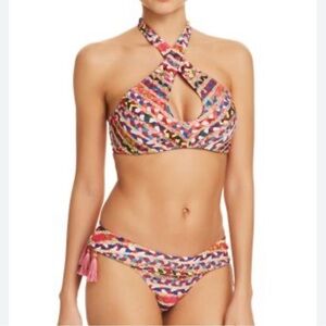 Sam Edelman Wireless Bikini Swim Top And Bottoms S Front Cross Keyhole Raffia